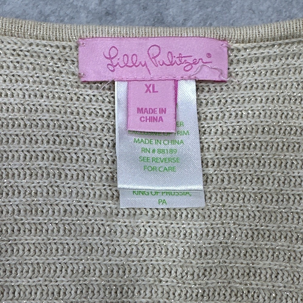 Lilly Pulitzer Andella Sweater Women XL Beige Glitter Fringe Sleeveless Open - Picture 2 of 12